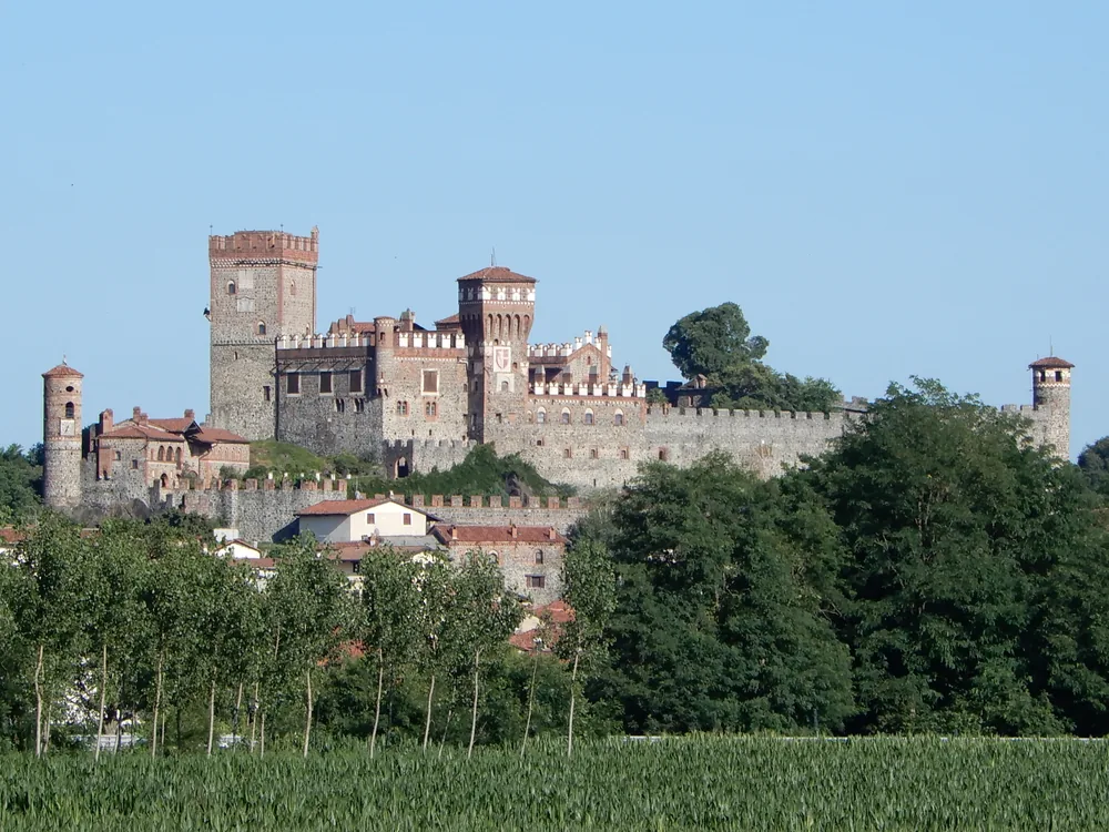 Pavone Canavese Castle (Castello di Pavone), rebuilt in 1888 by Alfredo D'Andrade, near Ivrea, Piedmont, Italy