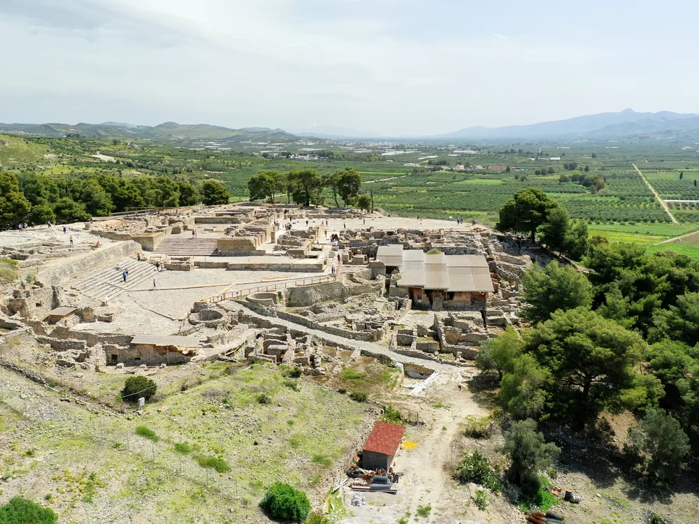 Phaistos Palace above the Messara Plain, Crete, Greece — the second-largest Minoan palace after Knossos