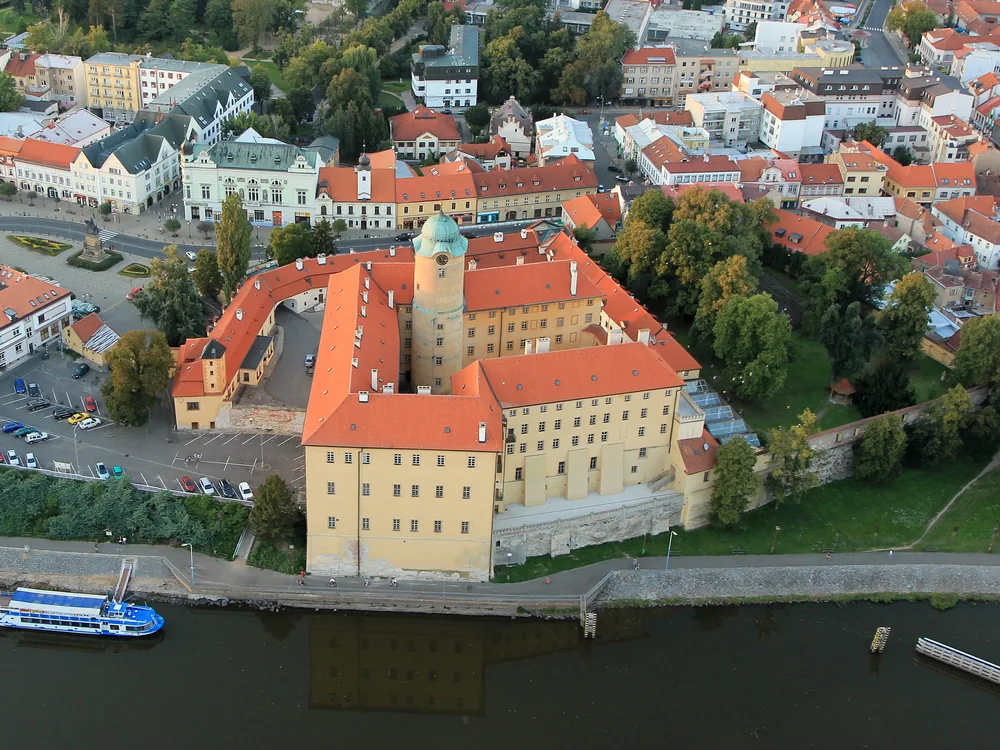 Poděbrady Castle beside the Elbe in the centre of Poděbrady, Czech Republic — a royal castle rebuilt in Renaissance and Baroque styles, now a hotel