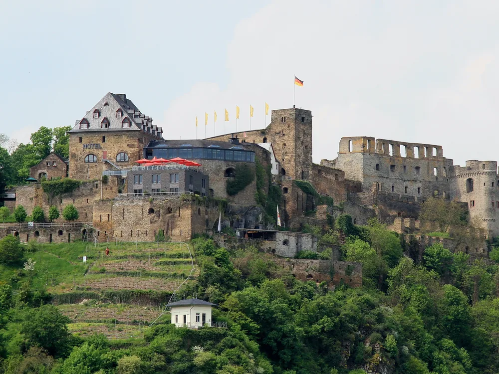 Rheinfels Castle ruins above St. Goar on the Rhine, opposite the Loreley rock, Rhineland-Palatinate, Germany