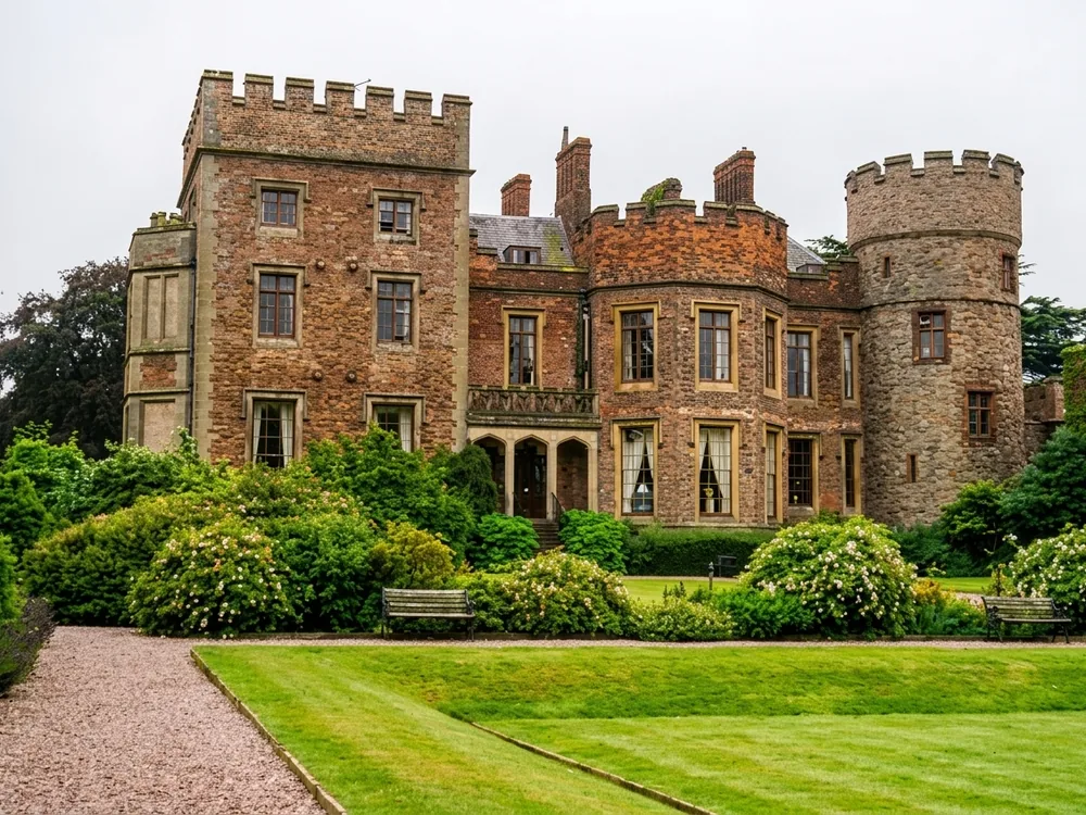 Rowton Castle near Shrewsbury, Shropshire, England, a 17th-century Grade II listed house on the Welsh Marches