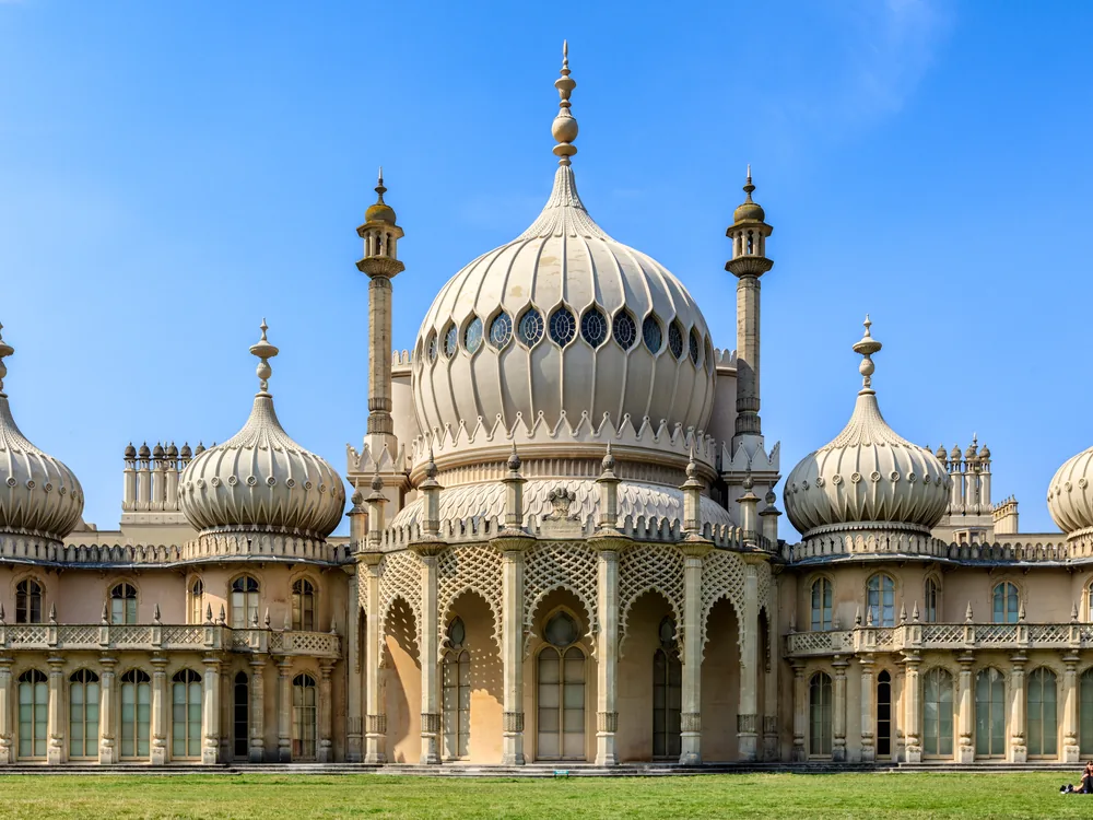 The Royal Pavilion Brighton with its Indian-style onion domes and minarets rising above the Pavilion Gardens in the city centre