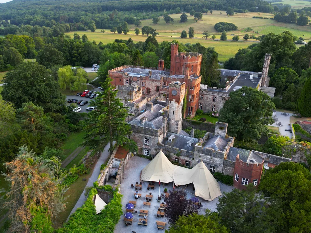 Ruthin Castle in Denbighshire, North Wales, an Edwardian border fortress rebuilt as a 19th-century country house