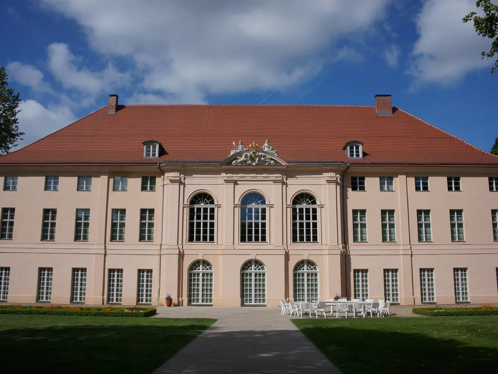 The Baroque façade of Schönhausen Palace in Pankow, Berlin, seen from the palace park