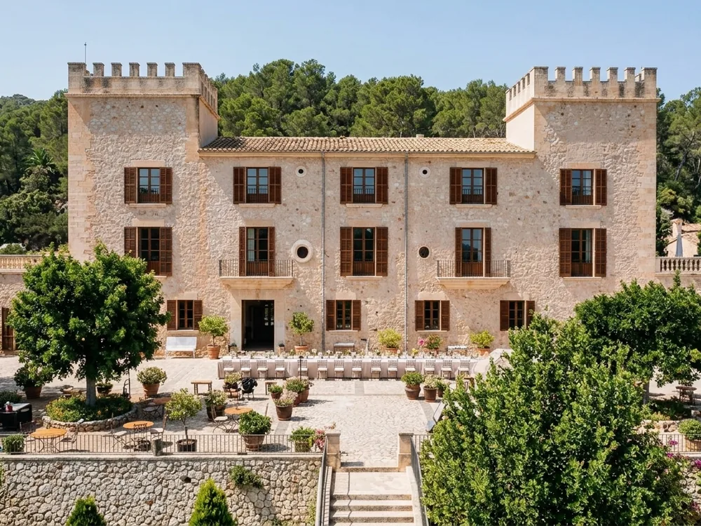 Son Claret Castle, a 19th-century manor-castle in Mallorca's Serra de Tramuntana, Balearic Islands, Spain