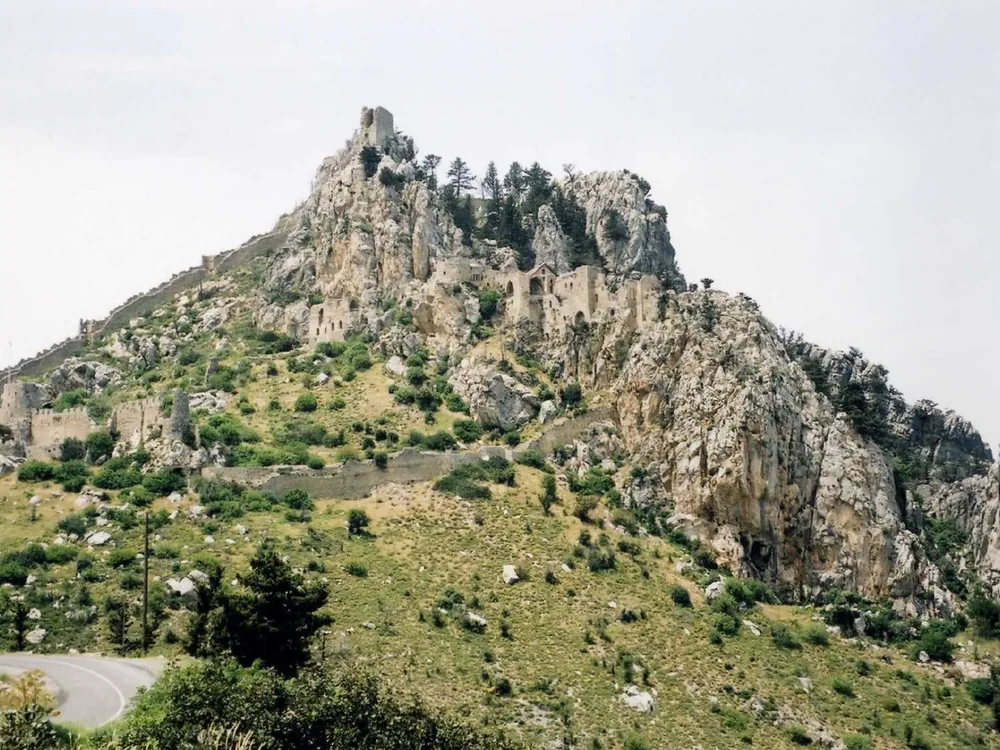 St. Hilarion Castle's ruins cascading down a 732-metre ridge in the Kyrenia Mountains, northern Cyprus