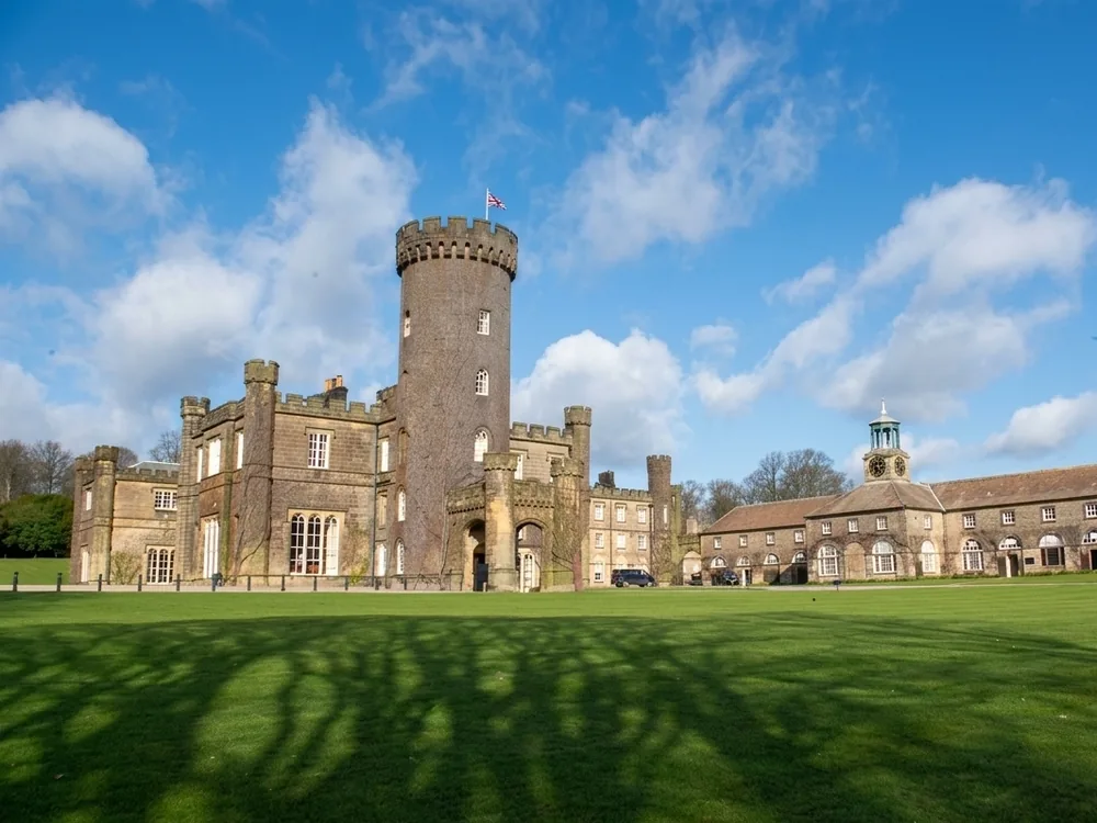 Swinton Castle, known as Swinton Park, near Masham in North Yorkshire, England, a Gothic Revival transformation of a 1695 Georgian house