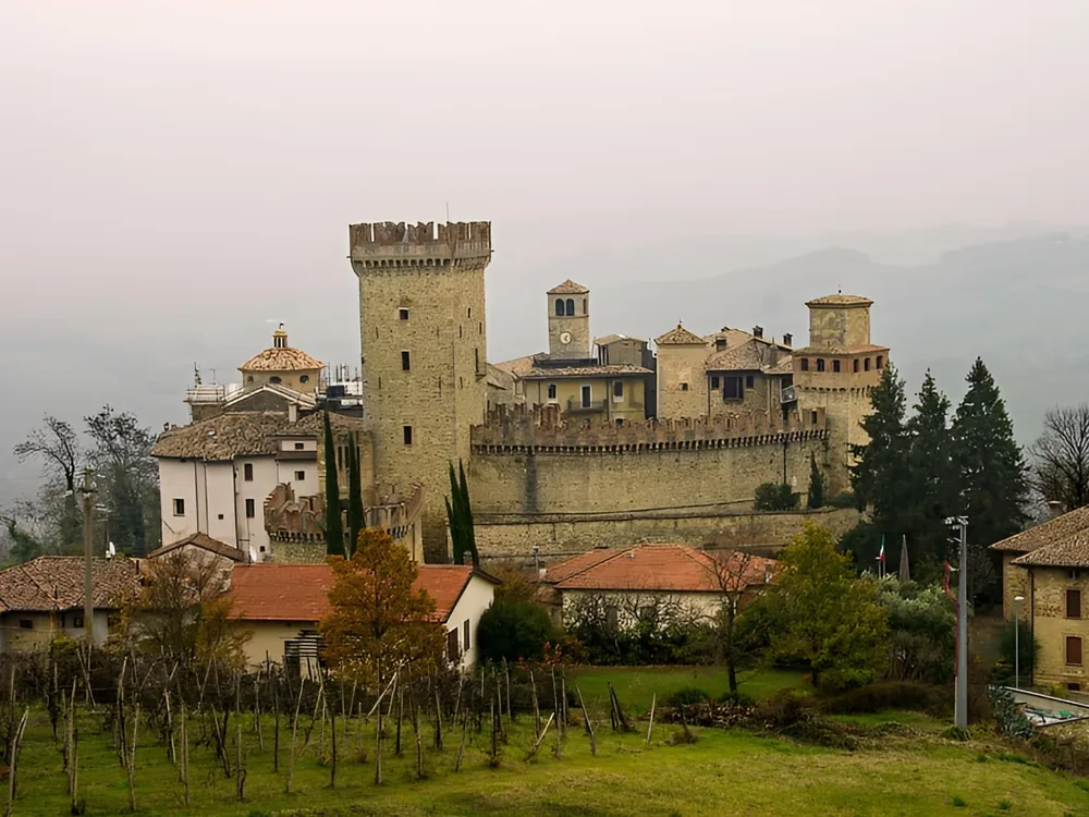 Vigoleno Castle, an intact fortified medieval village held by the Scotti family, in Piacenza province, Emilia-Romagna, Italy