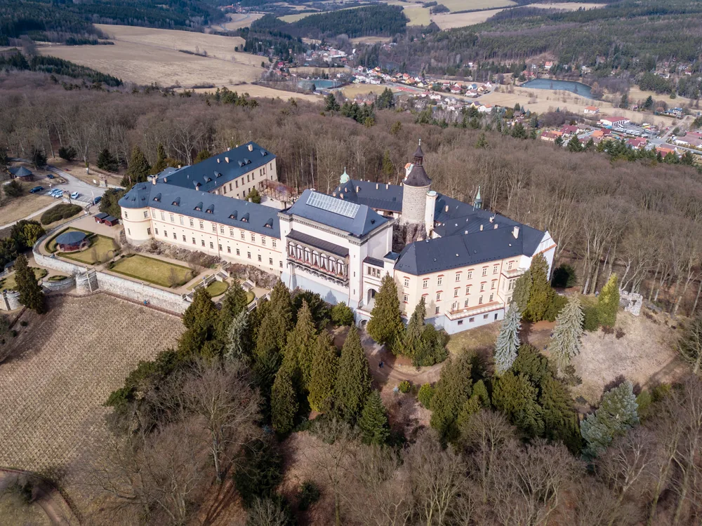 Zbiroh Castle in the Plzeň Region, Czech Republic — a 12th-century hilltop castle, home to Alfons Mucha, now a hotel