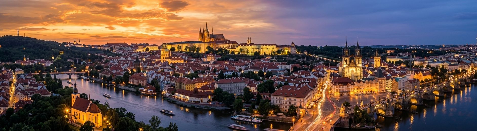 Prague Castle overlooking the Vltava River and Charles Bridge