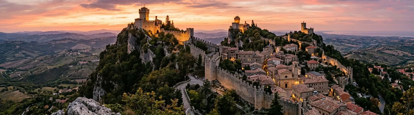 The Three Towers of Mount Titano rising above the Republic of San Marino