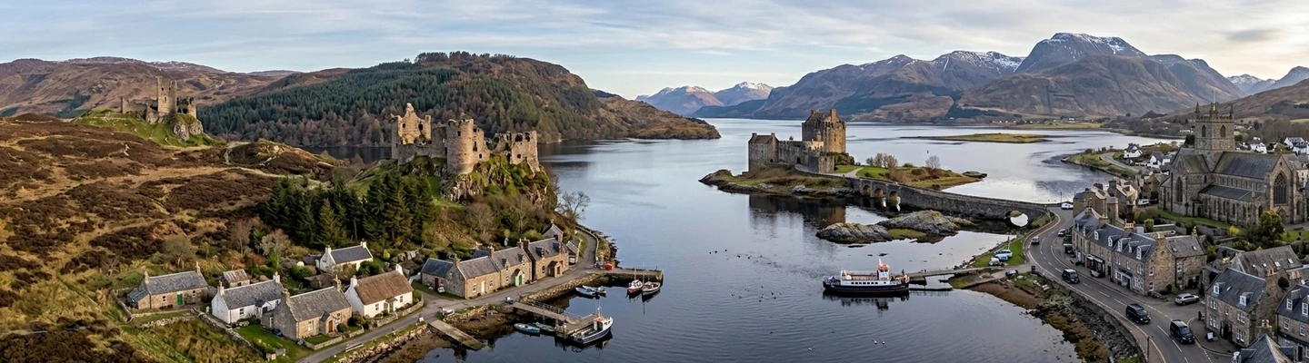 Eilean Donan Castle at the meeting of three Highland sea lochs — the final destination of the Scottish castle route