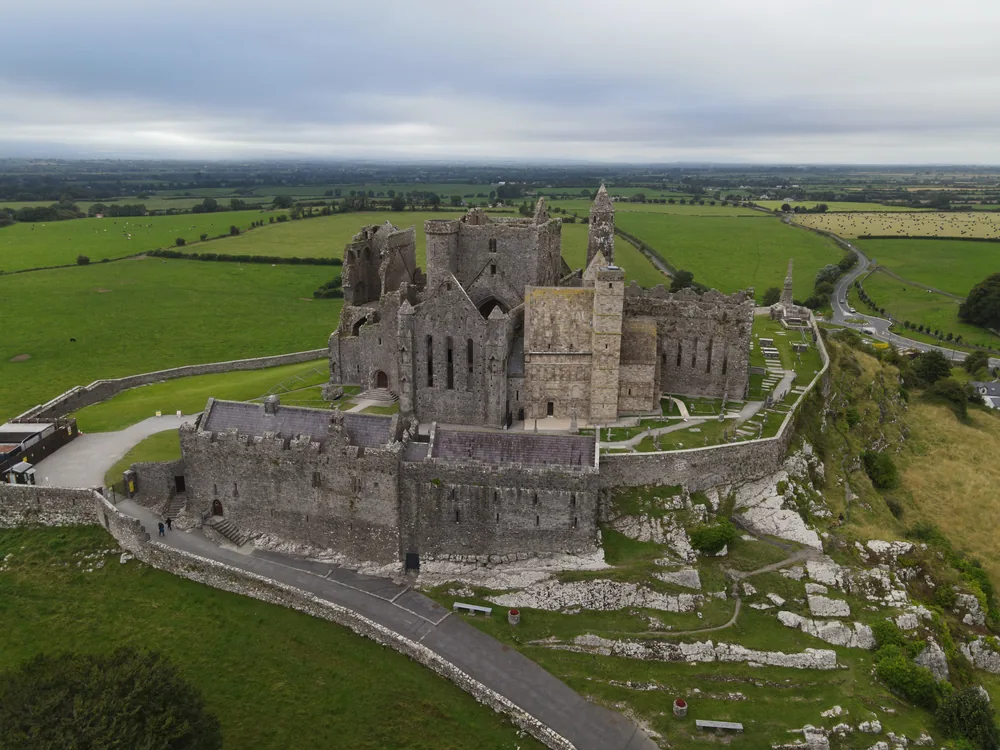 The Rock of Cashel rising dramatically from the Tipperary plain at sunset