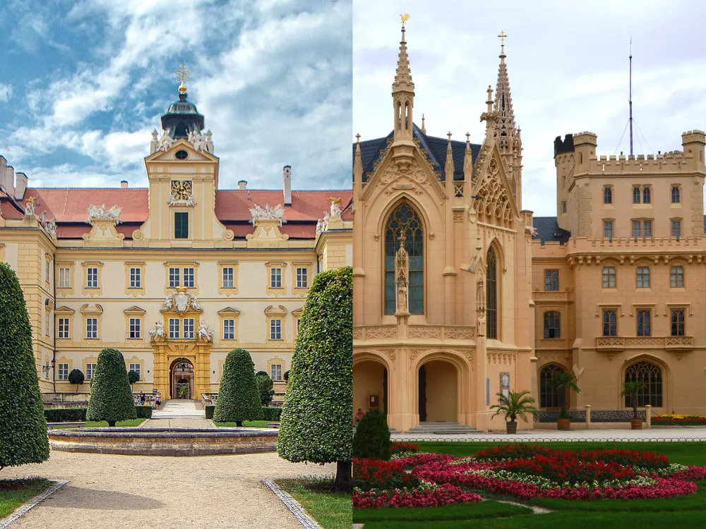 Lednice Castle in South Moravia, Czech Republic — the neo-Gothic Liechtenstein palace set in the UNESCO Lednice-Valtice Cultural Landscape with its 200 km² English-style park